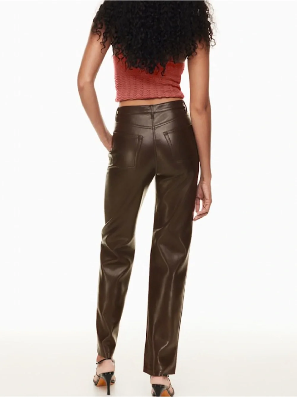 Aritzia Wilfred The Melina Brown Soft Vegan Leather Pants Size 12 - Picture 4 of 9